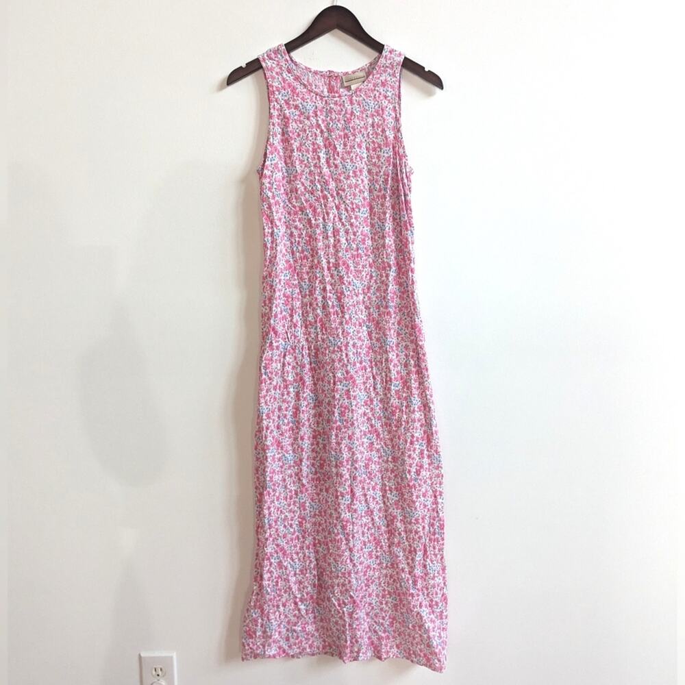 Vtg Expressions Sundress Midi Women's Sz Small Pink Floral Simple 90s